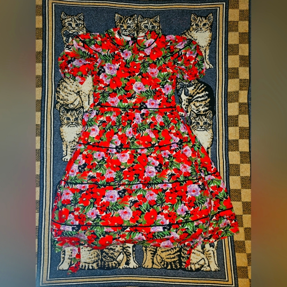 Sylvia Whyte vintage dress girls 10/12 flower print multicolored tulle lined i0